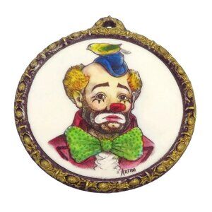 Vintage Artini Hand-Painted Sculptured Hobo Clown Bird on Hat Wall Plaque 1970s